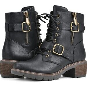 White Mountain Women's Crank Block Heel Moto Zip Boots Black Goth Grunge Size 6